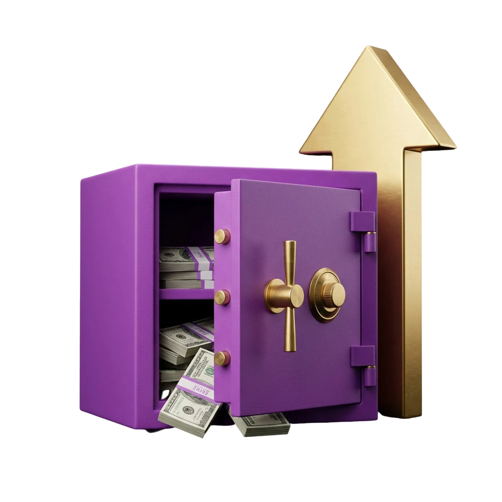 Illustrated vault with cash spilling from its open door