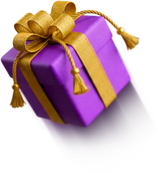 Purple gift box with gold ribbon, evoking the festive dressing on this slot's review