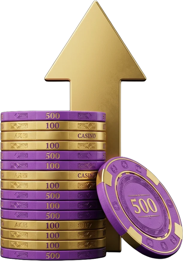 Purple and gold poker chips echoing the table stakes in 5 Families' crime-family setting