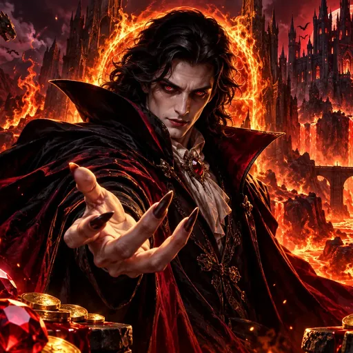 Blood & Shadow slot cover art in scorched reds and inferno shadow tones